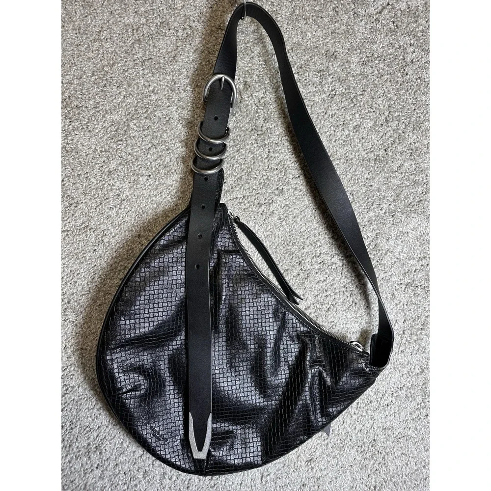 rag & bone Spire Mini Snake Embossed Leather Hobo Shoulder Bag Black NWOT